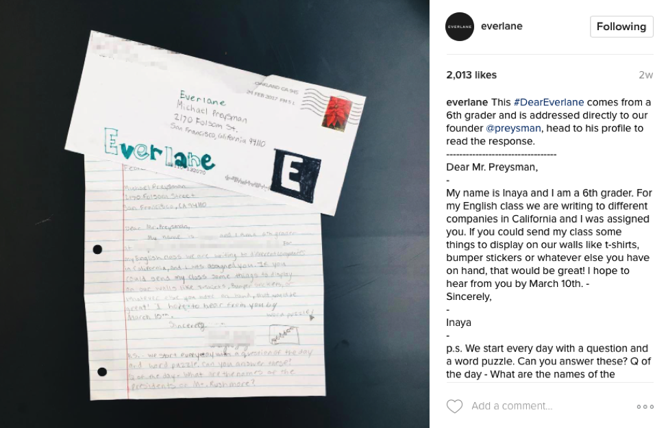 Instagram Post that features pictures of handwritten letters from customers